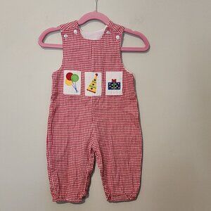The Bailey Boys gingham jon-jon romper one piece birthday balloon party hat